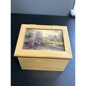 Thomas Kinkade‎ Wooden Recipe Box  Hinged Lid Painter Of Light Bridge Cottages